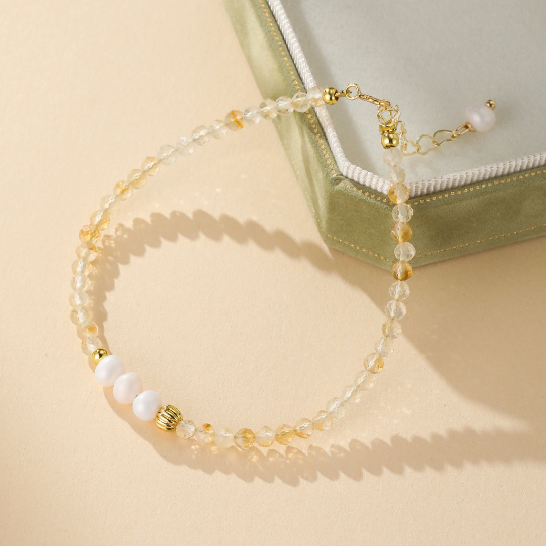 Bracelet Citrine et Perle – Douceur Dorée