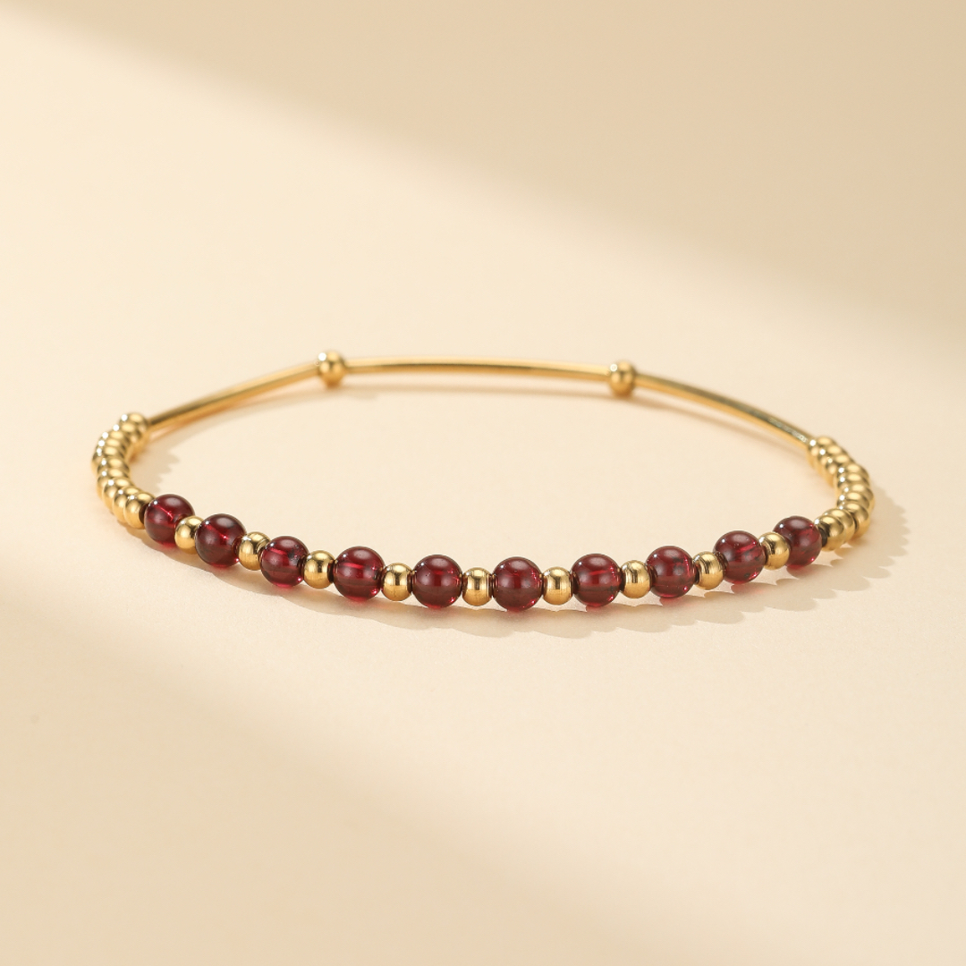 Bracelet Grenat – Rayonnement Solaire, Plaqué Or 18K