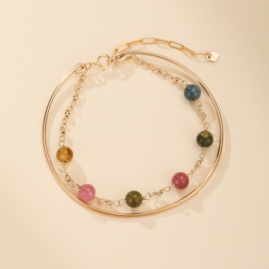 Bracelet Tourmaline – Harmonie Cosmique, Plaqué Or 14k