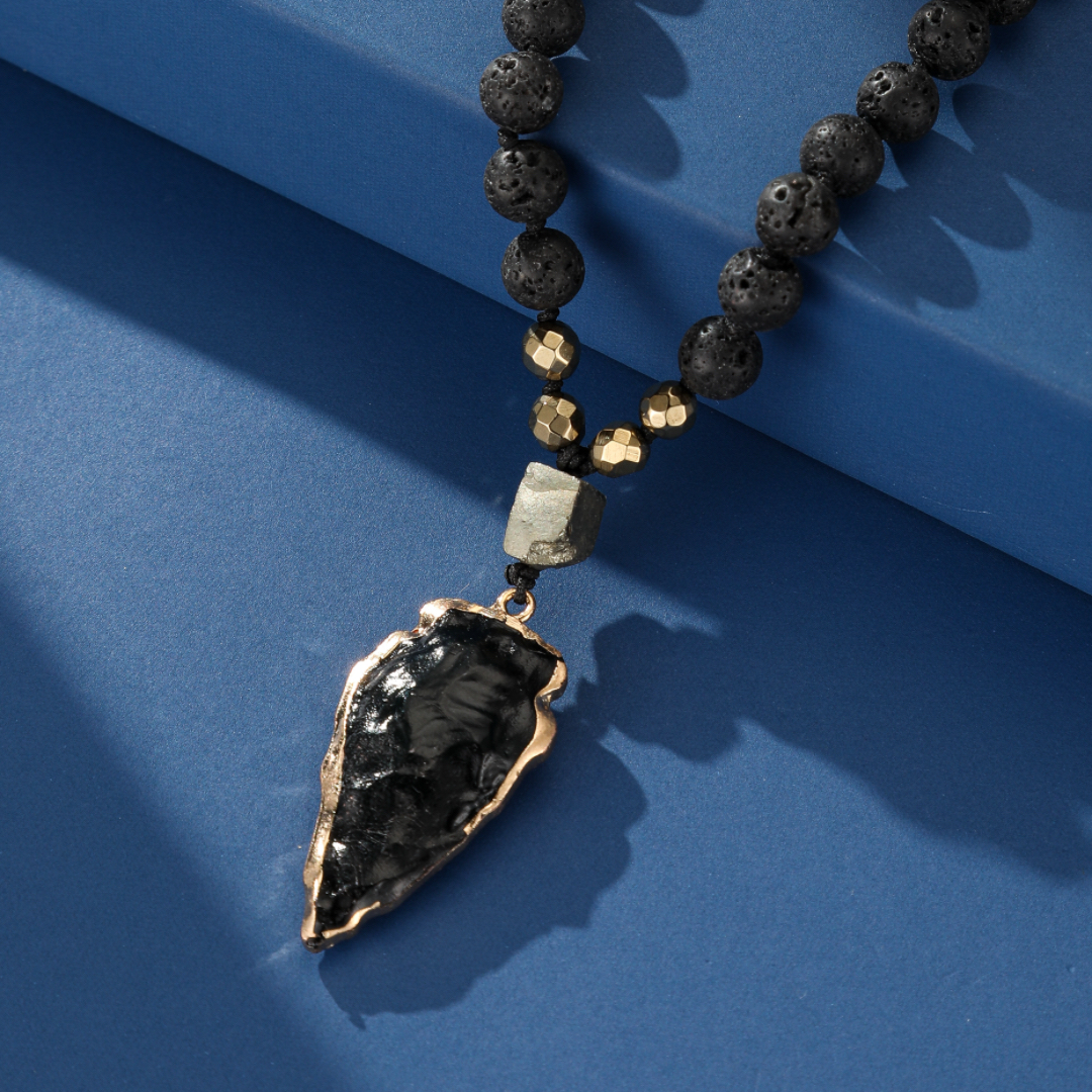 Collier Obsidienne et Pierre de Lave – Énergie Volcanique