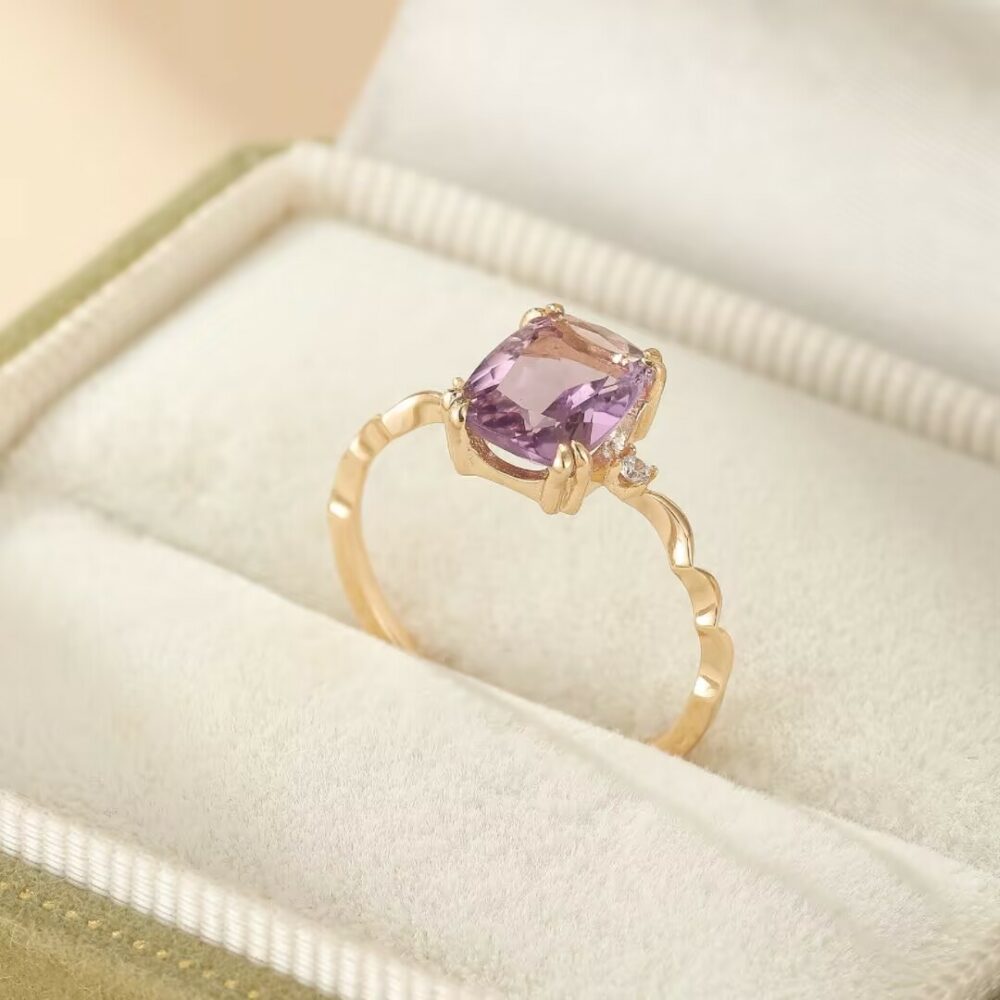 Bague Améthyste – Éclat Lilas, Argent Plaqué Or 14K