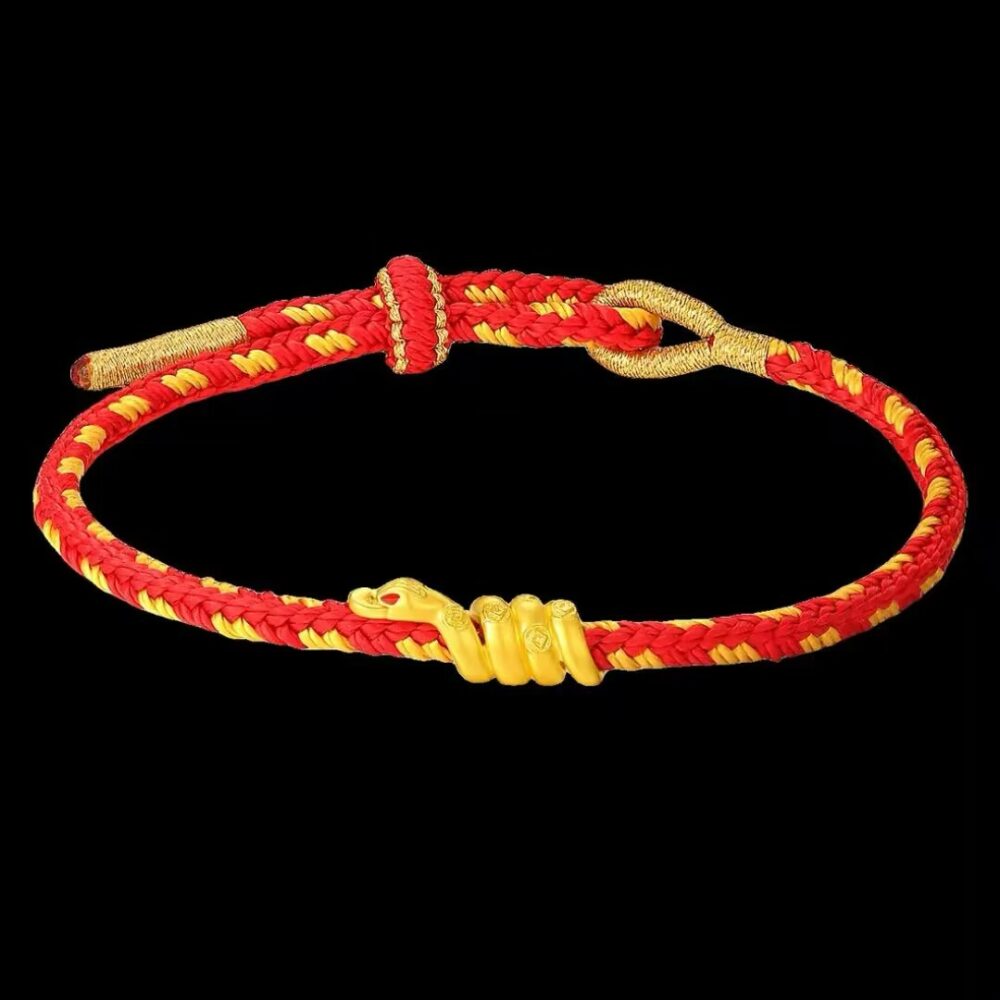 Bracelet Serpent Fil Rouge – Force de Vie, Or 24K