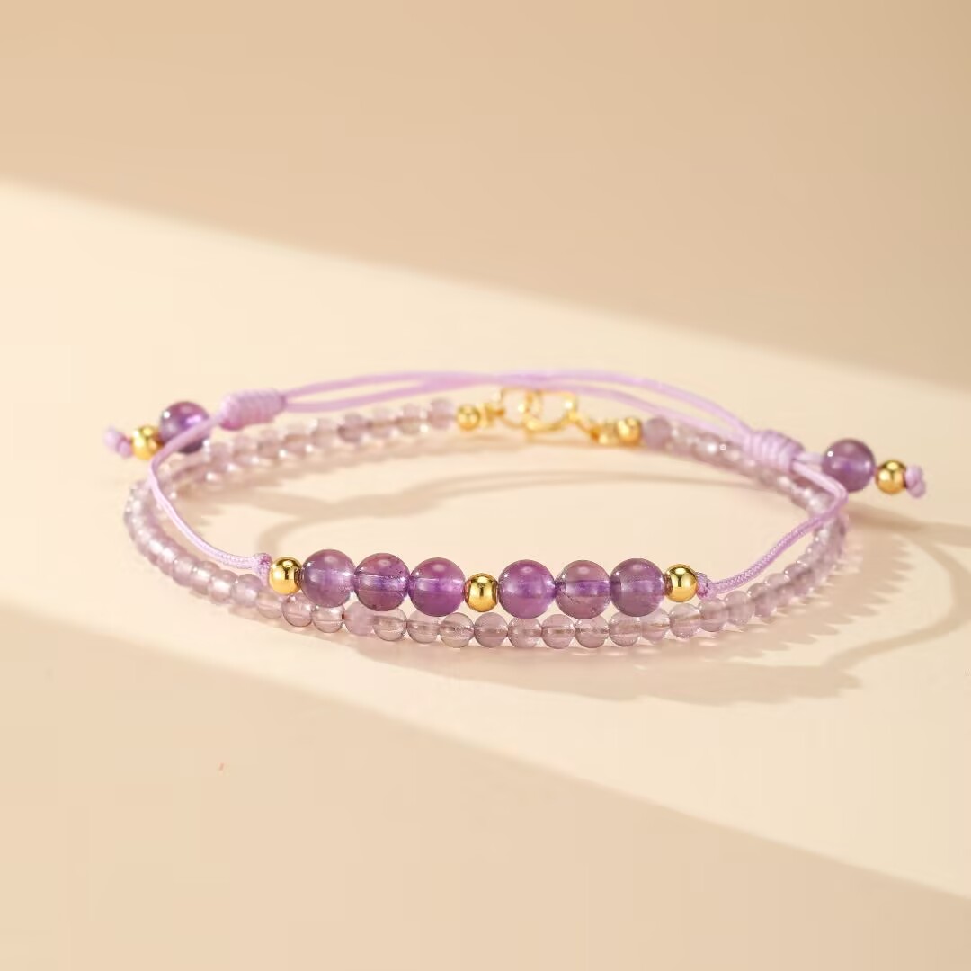 Bracelet Améthyste – Frisson Mystère, Argent Plaqué Or 14K