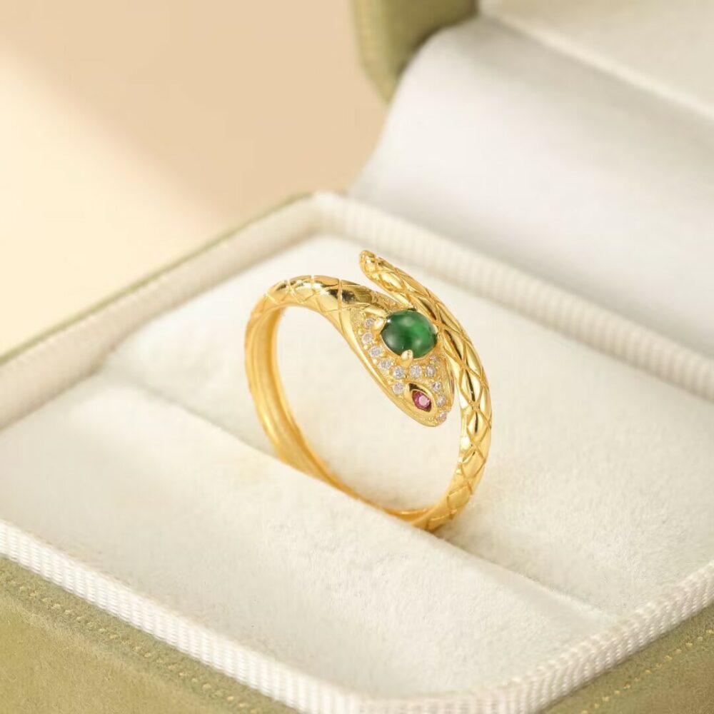 Bague Serpent – Serment de Jade, Argent 925