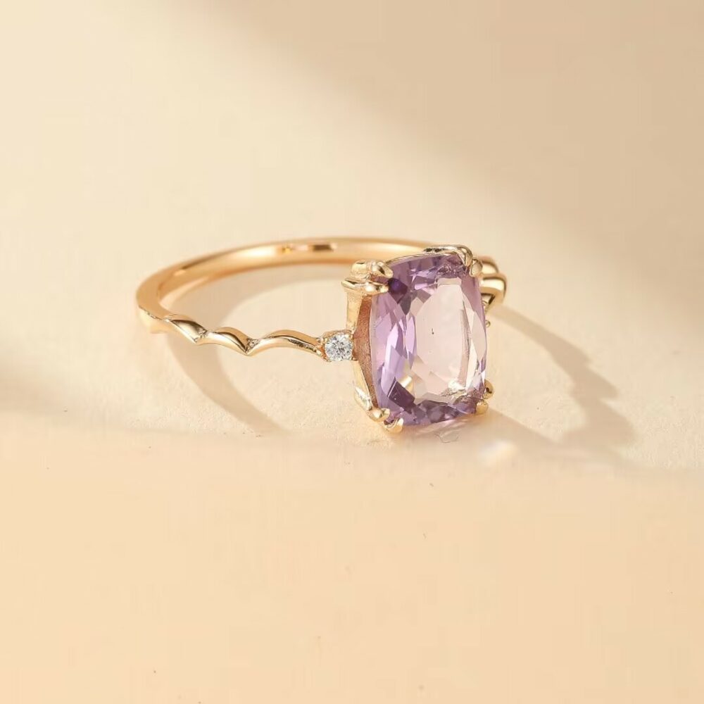 Bague Améthyste – Éclat Lilas, Argent Plaqué Or 14K