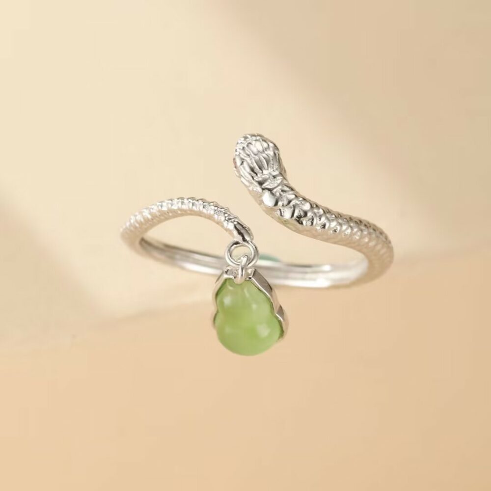 Bague Serpent et Jade – Harmonie Envoûtante, Argent Plaqué Or