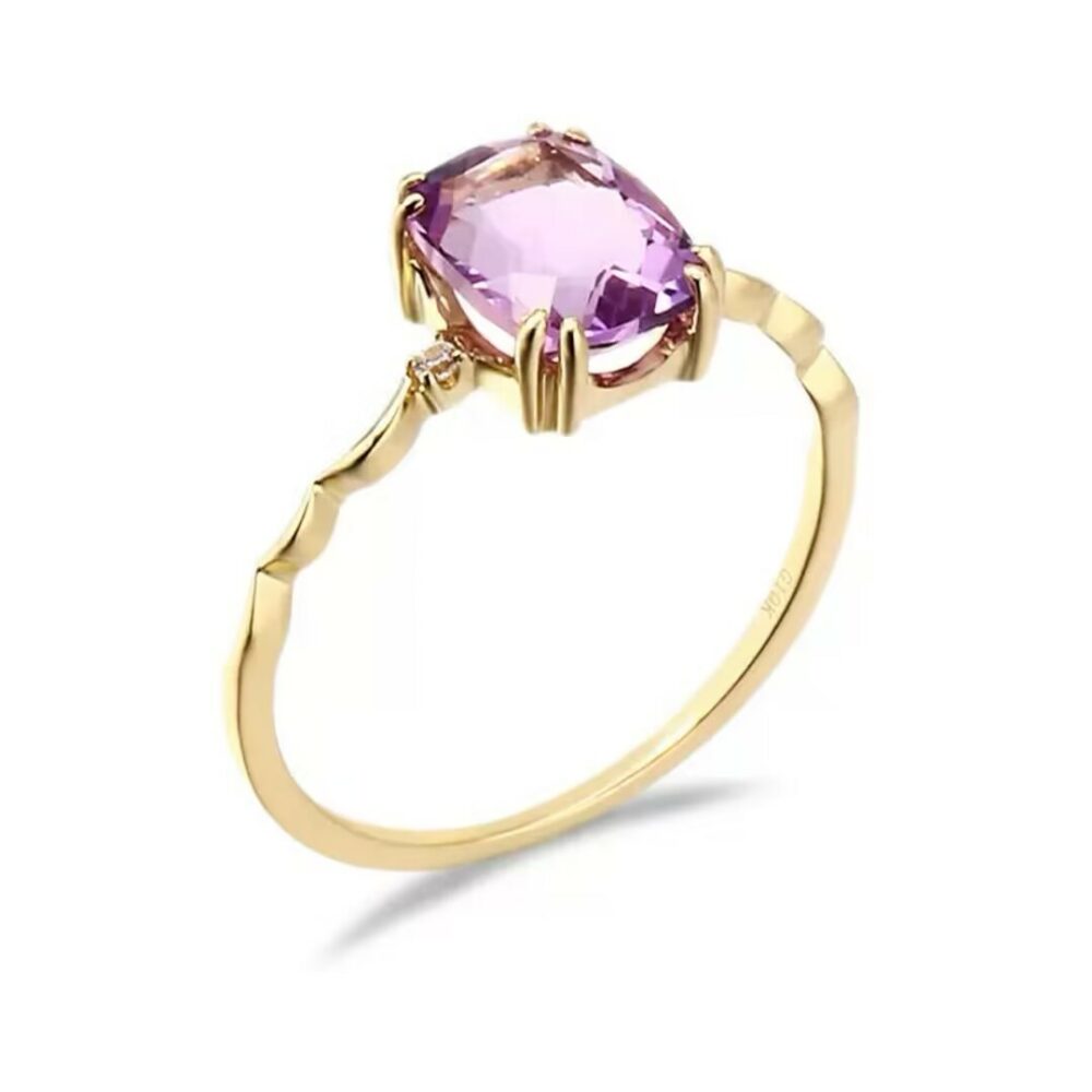 Bague Améthyste – Éclat Lilas, Argent Plaqué Or 14K