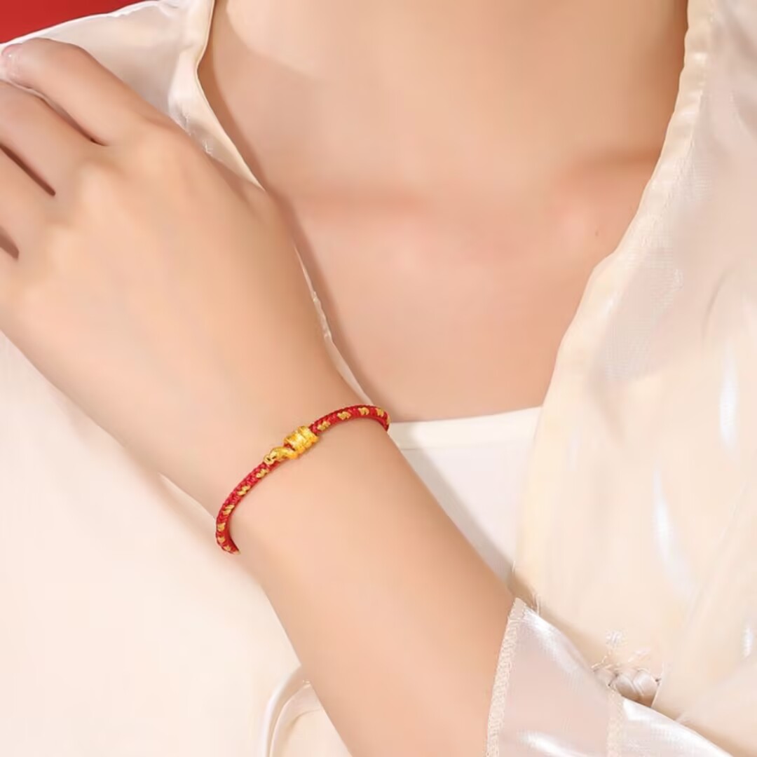 Bracelet Serpent Fil Rouge – Force de Vie, Or 24K