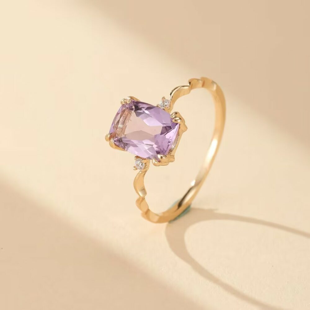 Bague Améthyste – Éclat Lilas, Argent Plaqué Or 14K