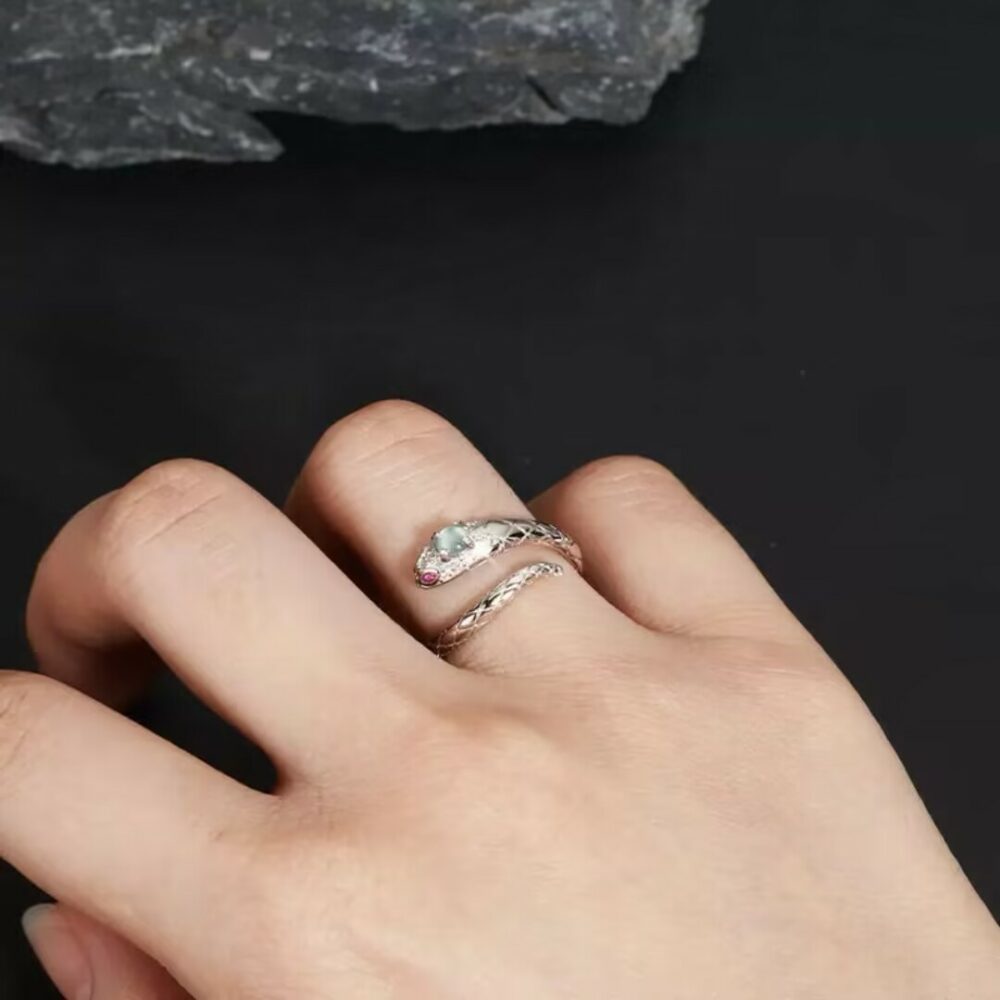 Bague Serpent – Serment de Jade, Argent 925