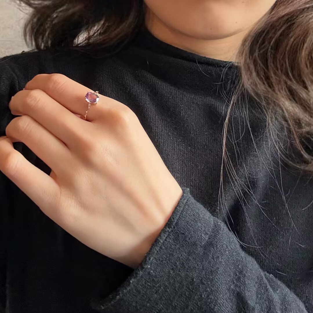 Bague Améthyste – Éclat Lilas, Argent Plaqué Or 14K