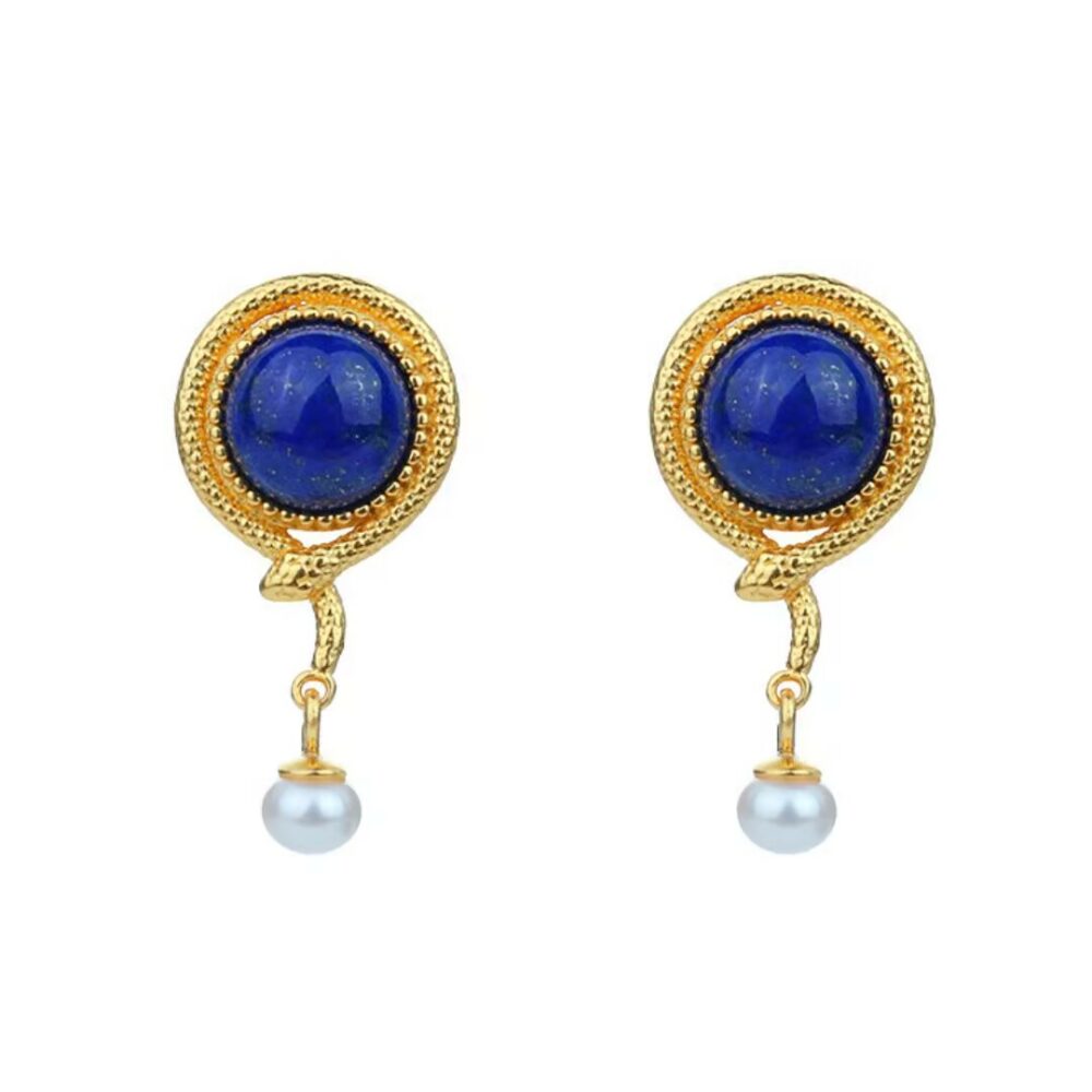 Boucles d’Oreilles Lapis Lazuli – Perle Lumineuse, Argent Plaqué Or