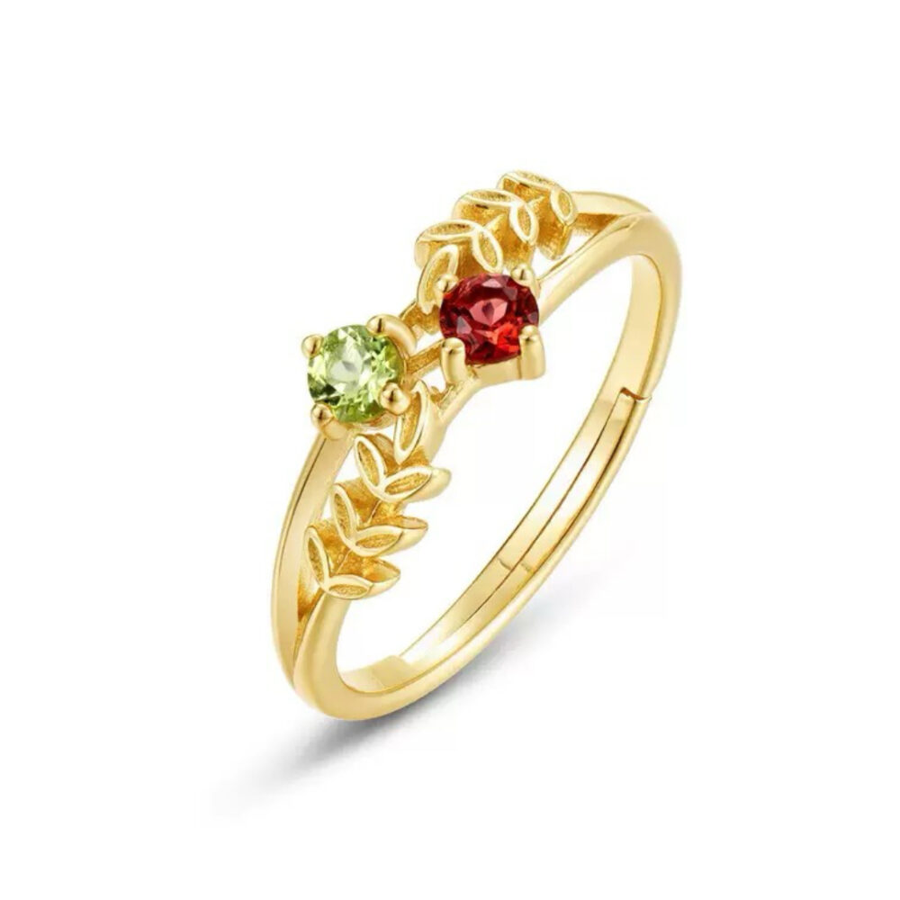 Bague Vigne Éternelle – Grenat et Péridot, Argent Plaqué Or