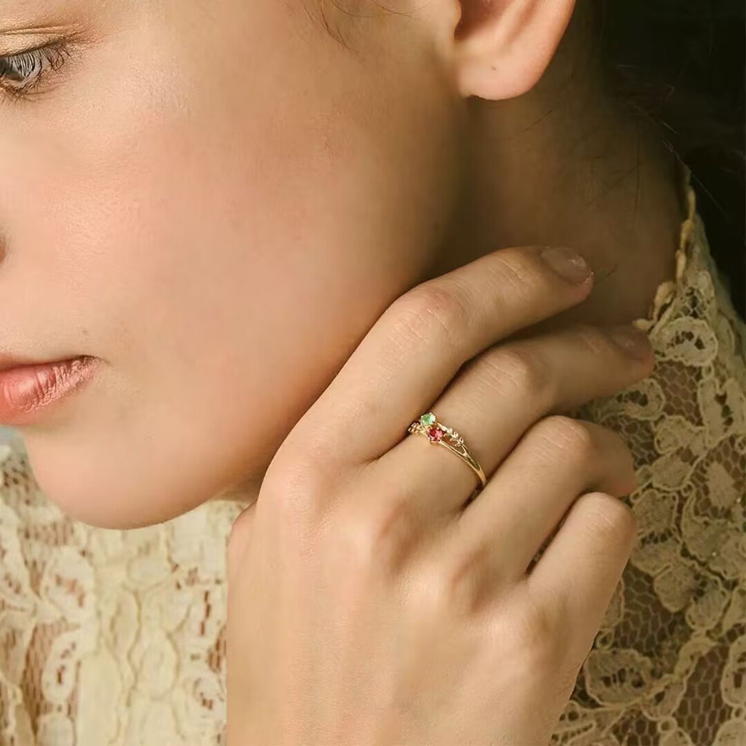 Bague Grenat et Péridot – Vigne Éternelle, Argent Plaqué Or