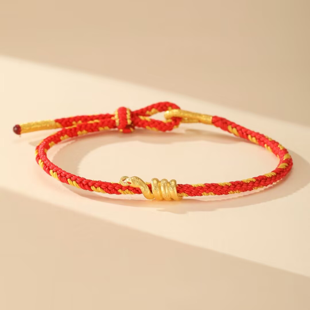 Bracelet Serpent Fil Rouge – Force de Vie, Or 24K