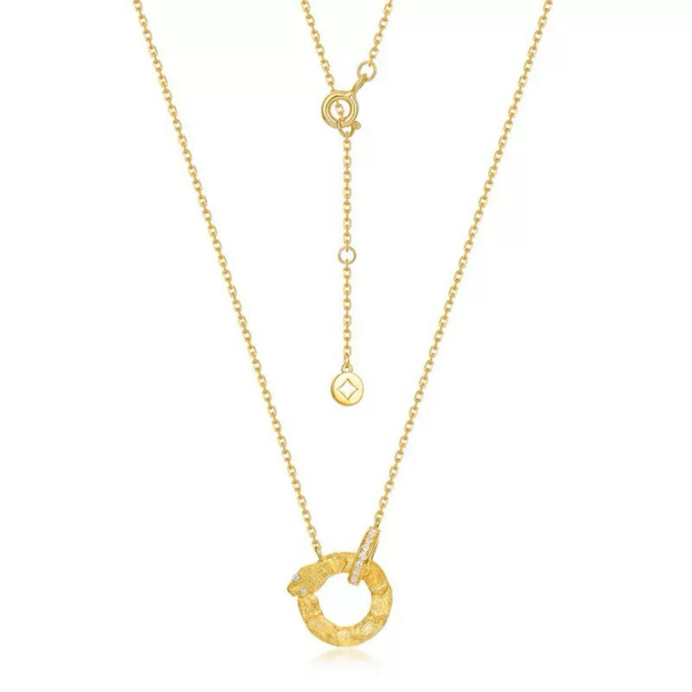 Collier Serpent – ​​Cercle Brillant, Argent Plaqué Or