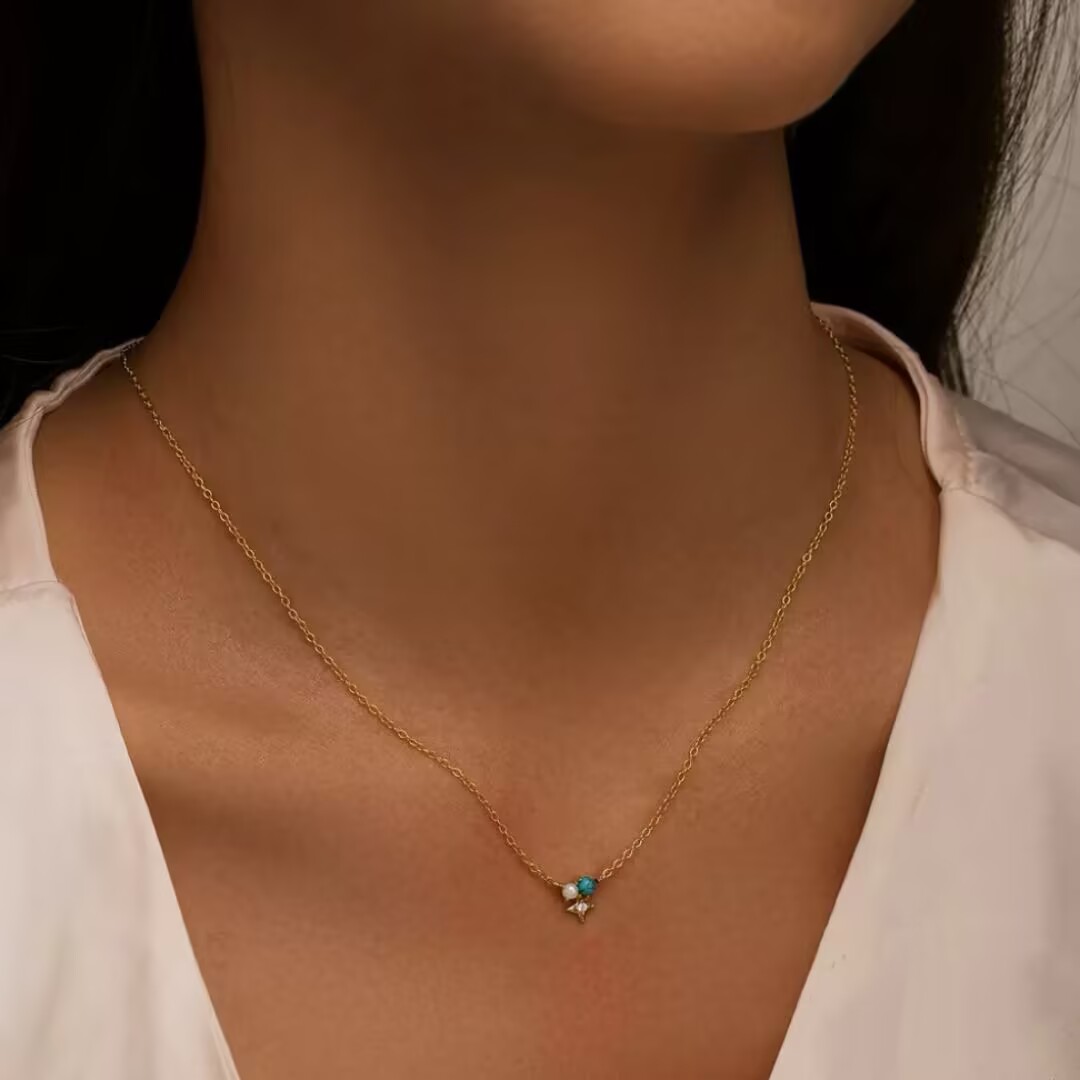 Collier Turquoise et Perle – Oracle des Vagues, Argent Plaqué Or