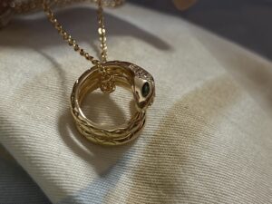 Collier Serpent – ​​Cercle Brillant, Argent Plaqué Or photo review