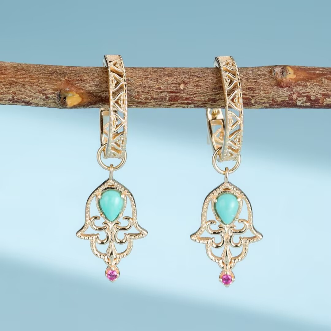 Boucles d'Oreilles Turquoise – Aura Protectrice, Argent Plaqué Or