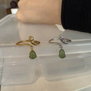 Bague Serpent et Jade – Harmonie Envoûtante, Argent Plaqué Or photo review