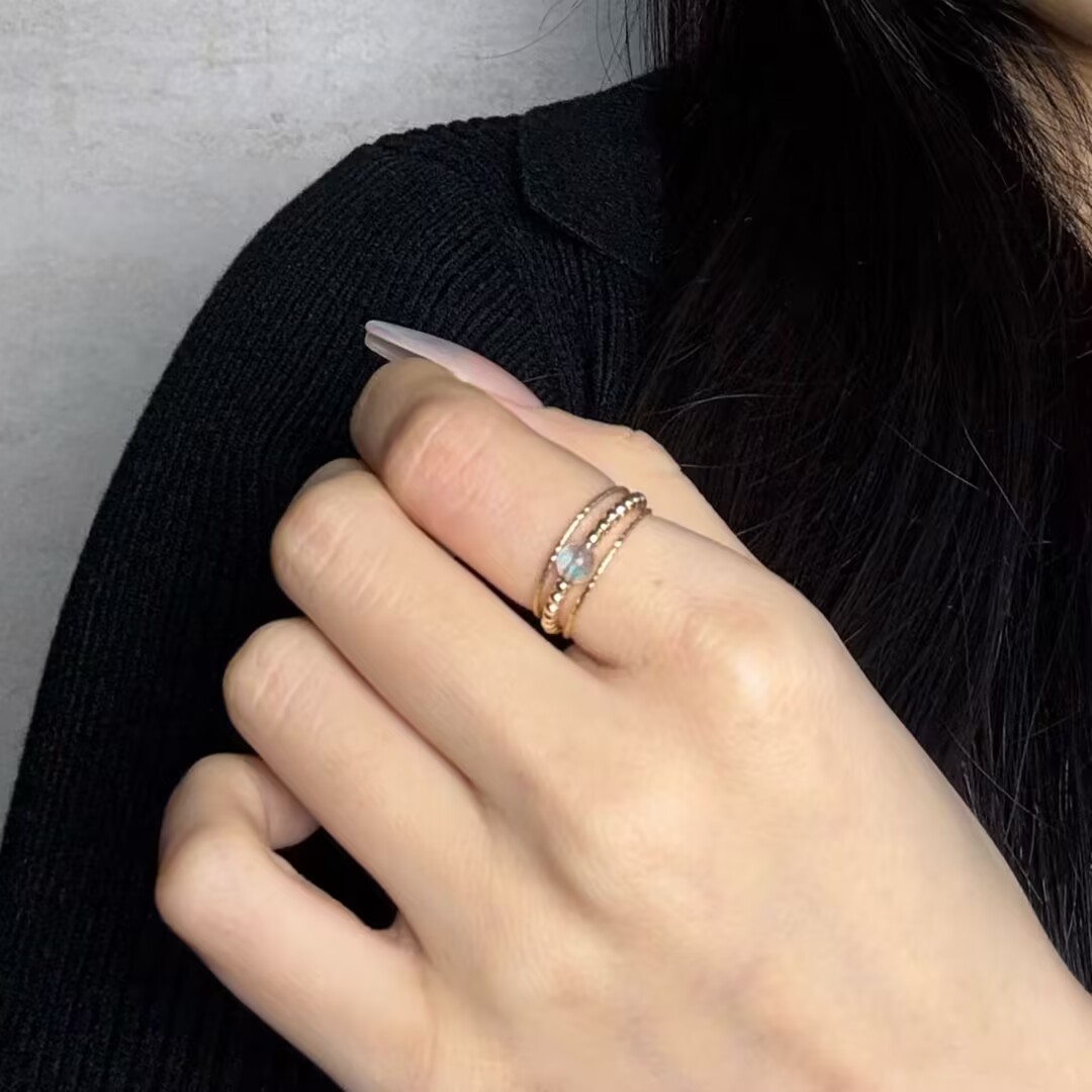 Bague Labradorite – Éclat Solaire, Laiton Plaqué Or 14K