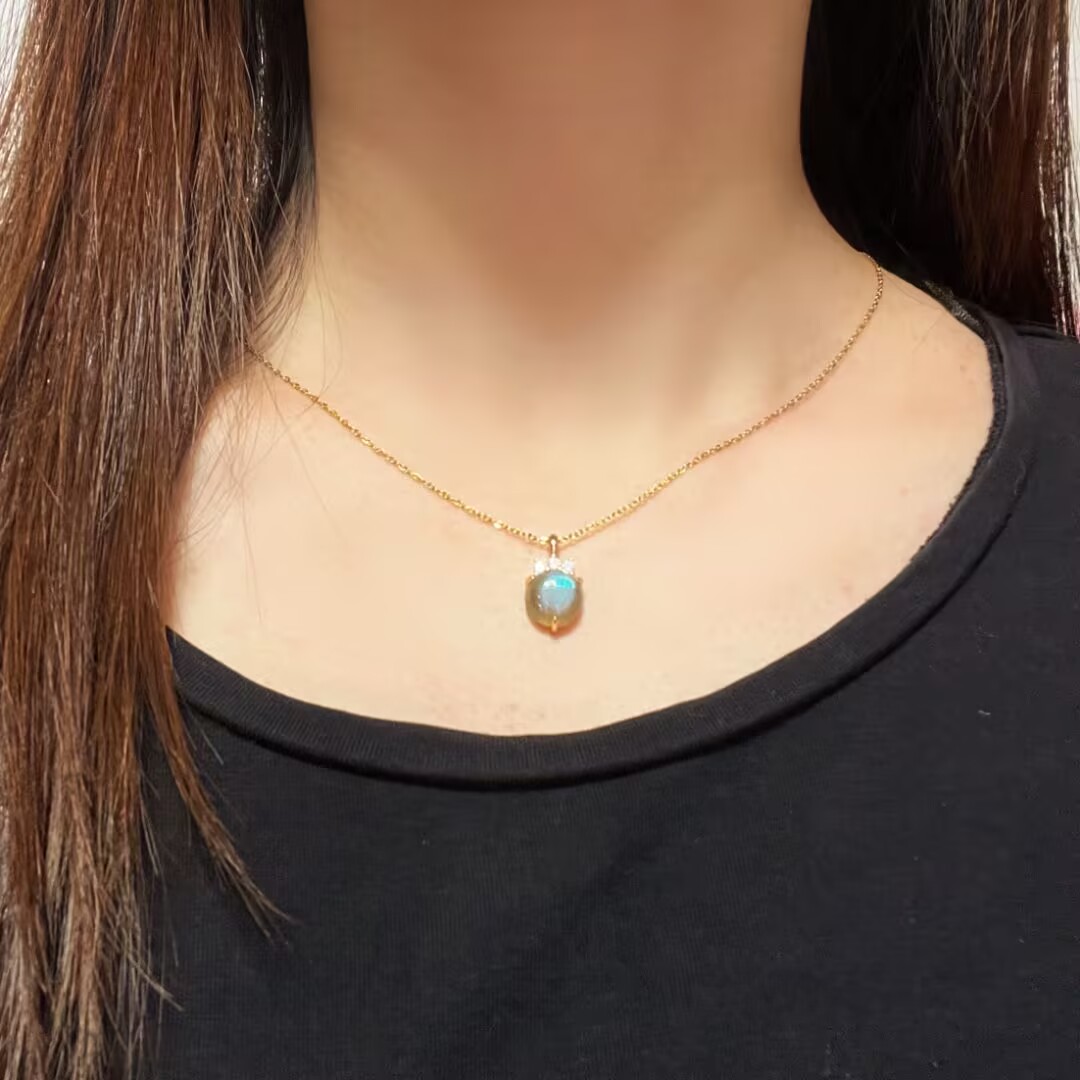 Collier Labradorite – Magie d’Orage, Argent Plaqué Or