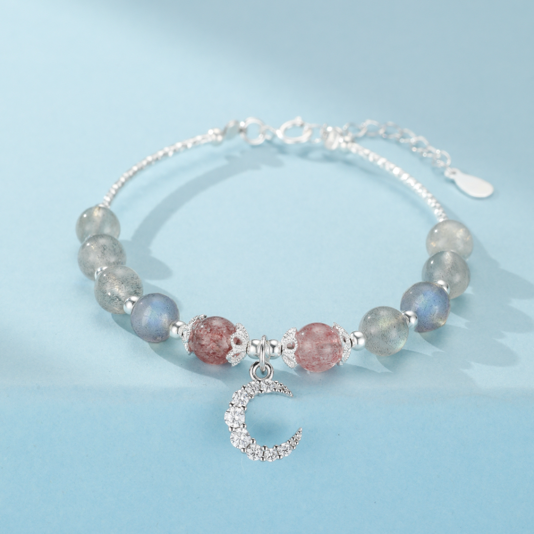 Bracelet Labradorite et Quartz Fraise – Enchantement Rosé, Argent