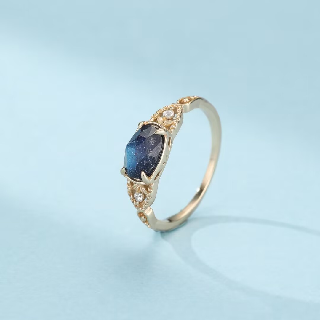 Bague Labradorite et Lapis Lazuli – Sagesse Astrale, Argent Plaqué Or