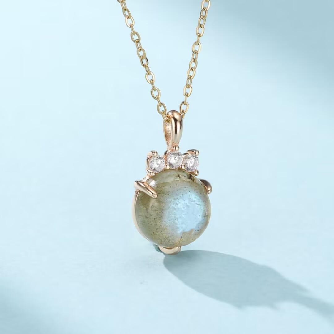 Collier Labradorite – Magie d’Orage, Argent Plaqué Or