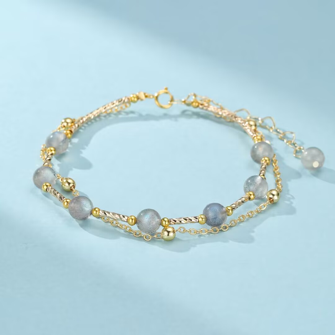 Bracelet Labradorite – Magie Lunaire, Laiton Plaqué Or 14K