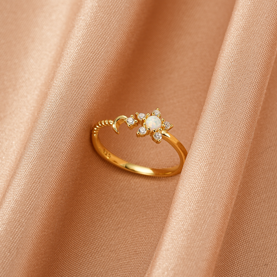 Bague Opale – Lune Stellaire, Argent
