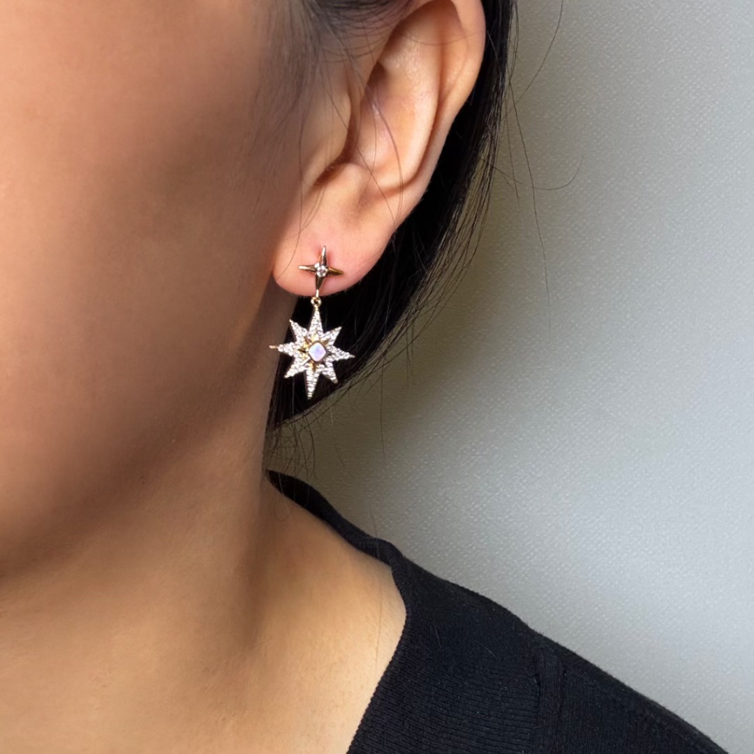 Boucles d'Oreilles Opale – Lune Étoilée
