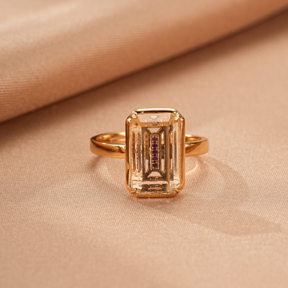 Bague Cristal de Roche – Reflet Précieux, Argent Plaqué Or 10K