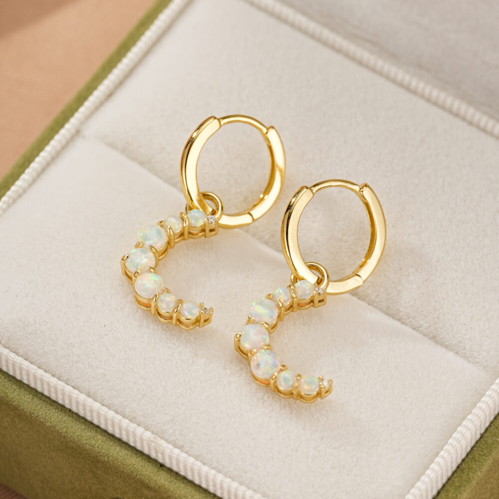 Boucle d’Oreille Opale – Douce Lueur, Argent 925 Plaqué Or 18K