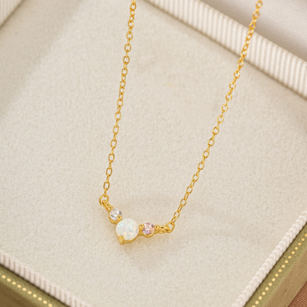 Collier Opale – Trinité Douce, Argent Plaqué Or 18K