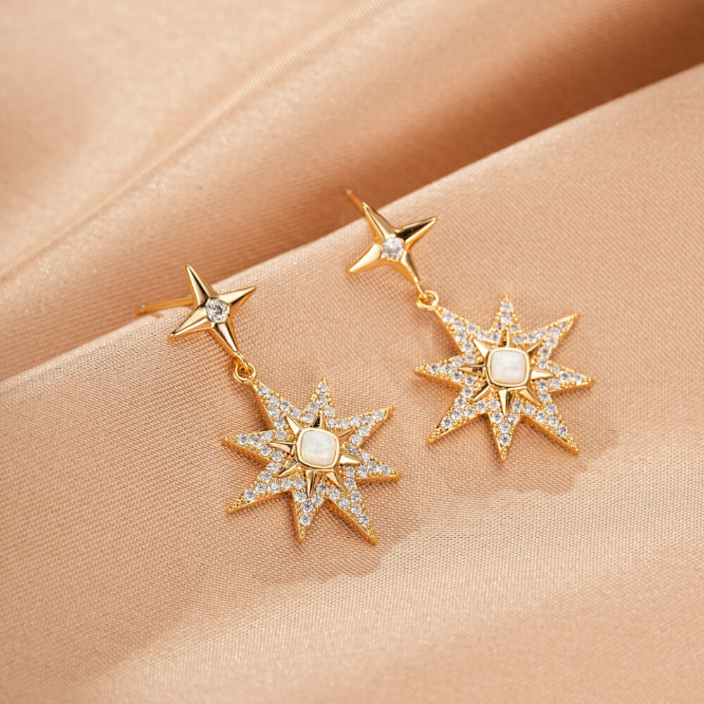 Boucles d'Oreilles Opale – Lune Étoilée
