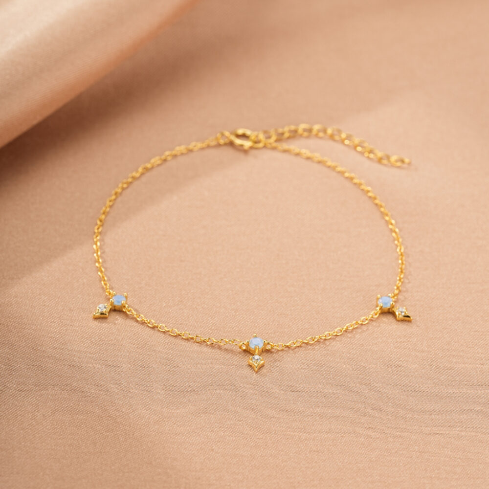 Bracelet Opale – Charme Étoilé, Argent Plaqué Or