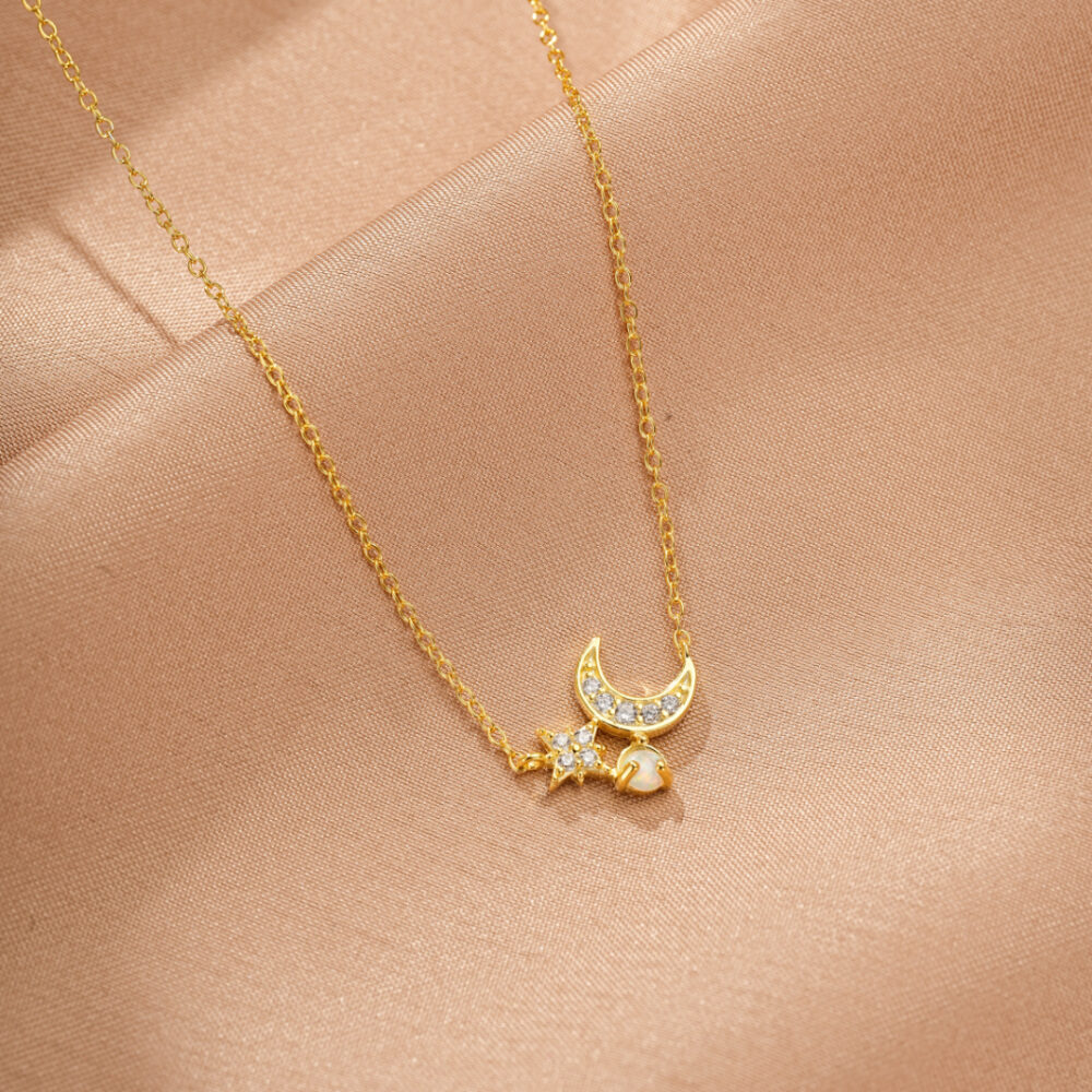 Collier Opale – Éclat de Lune, Argent Plaqué Or 18K
