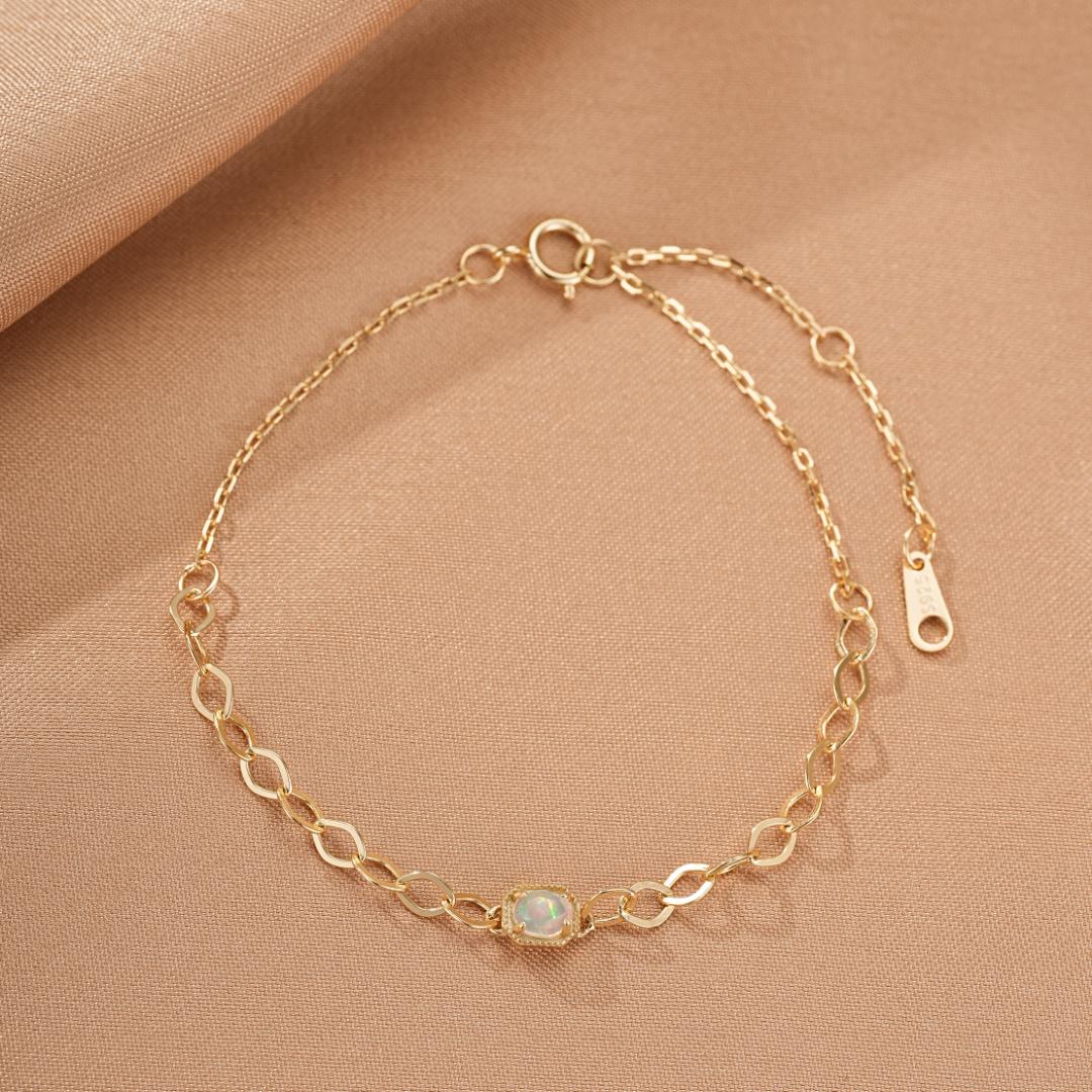 Bracelet Opale – Lien Précieux, Argent Plaqué Or
