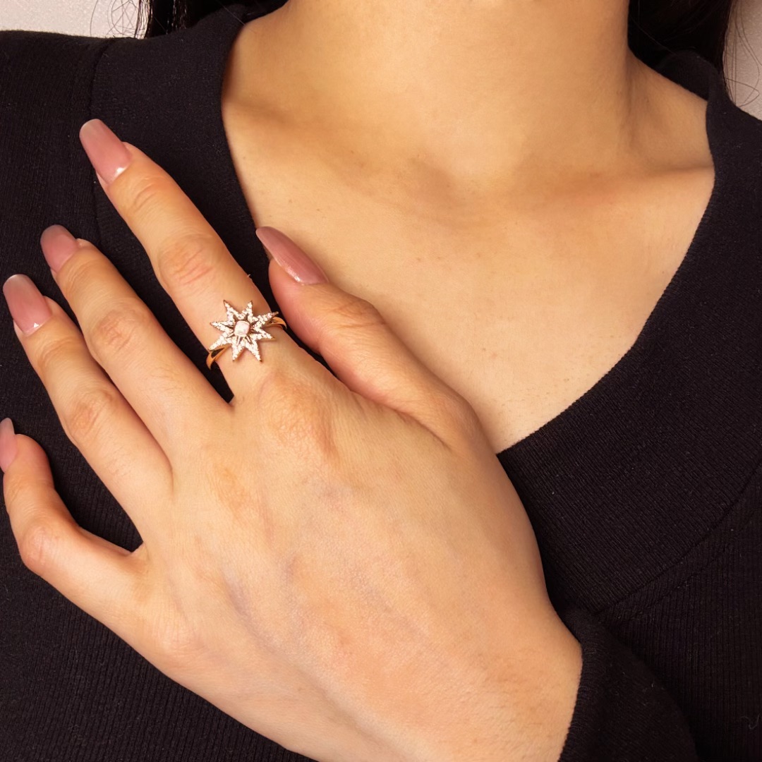 Bague Opale – Lune Étoilée