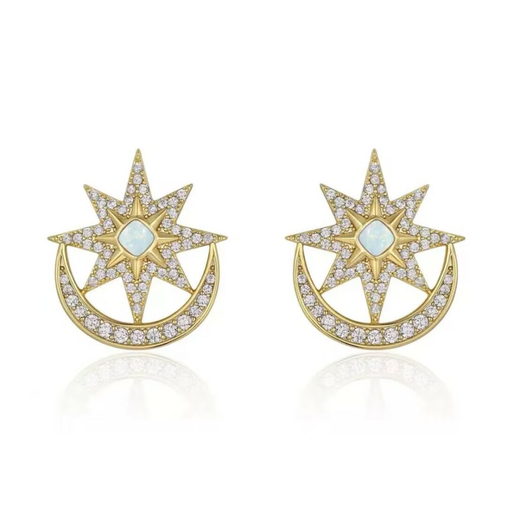 Boucles d'Oreilles Opale – Lune Étoilée