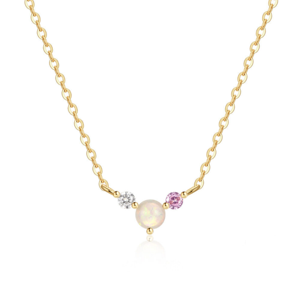 Collier Opale – Trinité Douce, Argent Plaqué Or 18K