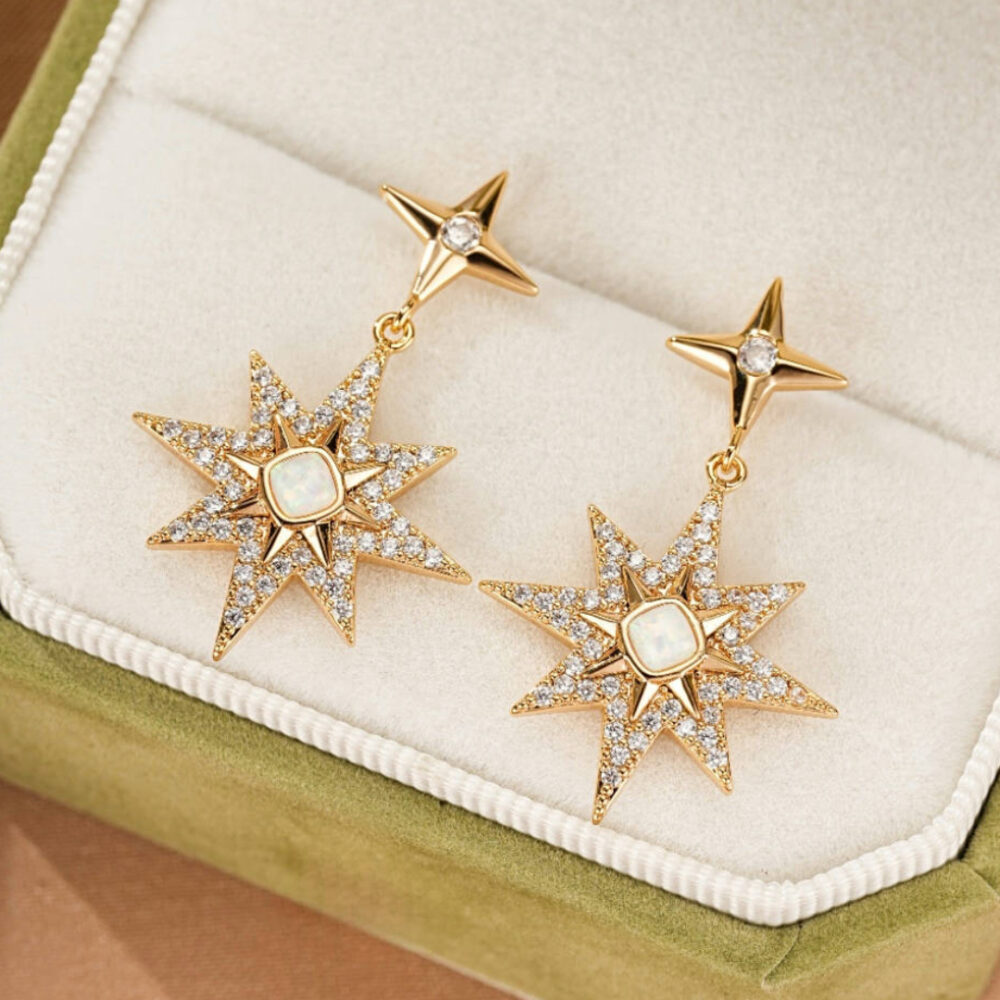 Boucles d'Oreilles Opale – Lune Étoilée