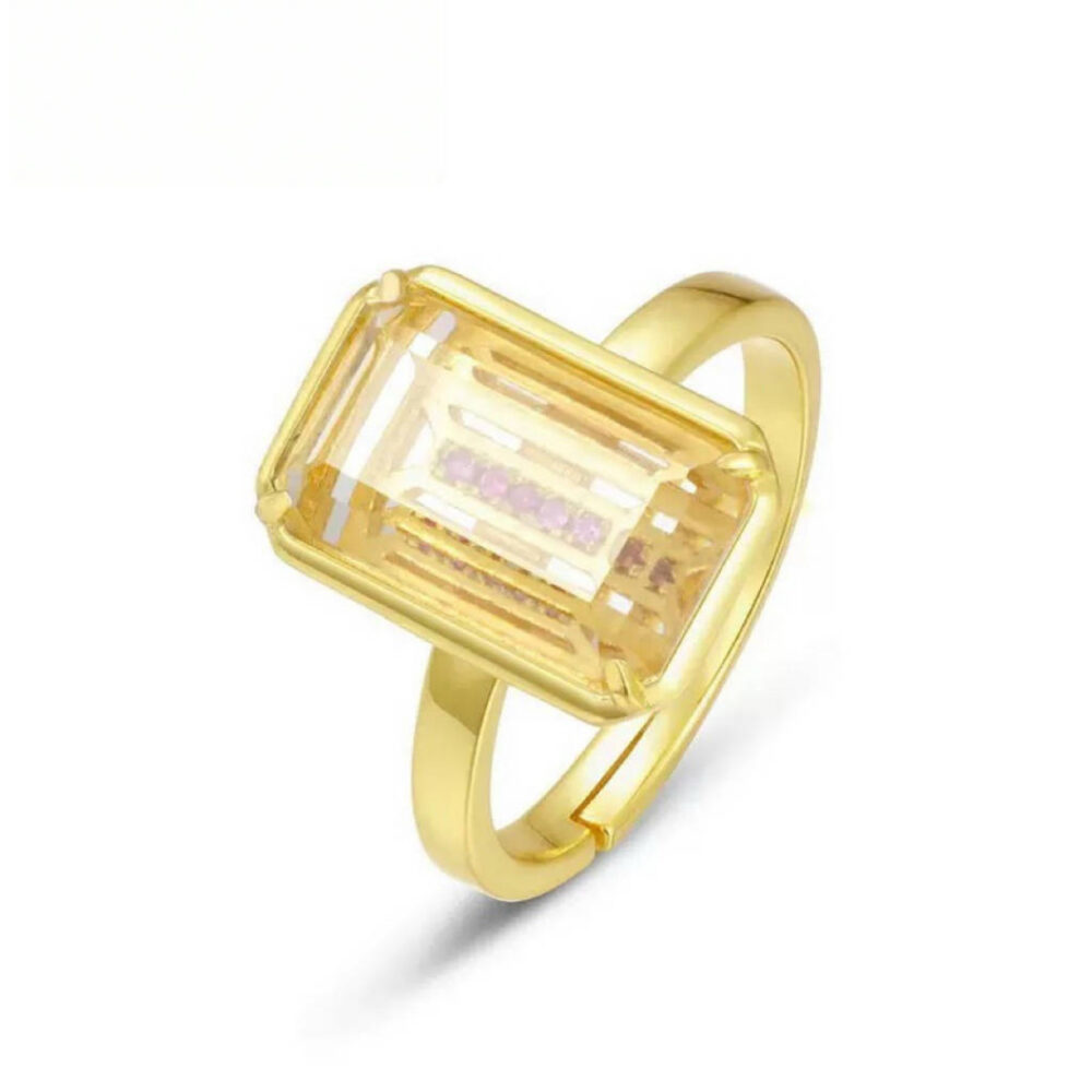 Bague Cristal de Roche – Reflet Précieux, Argent Plaqué Or 10K