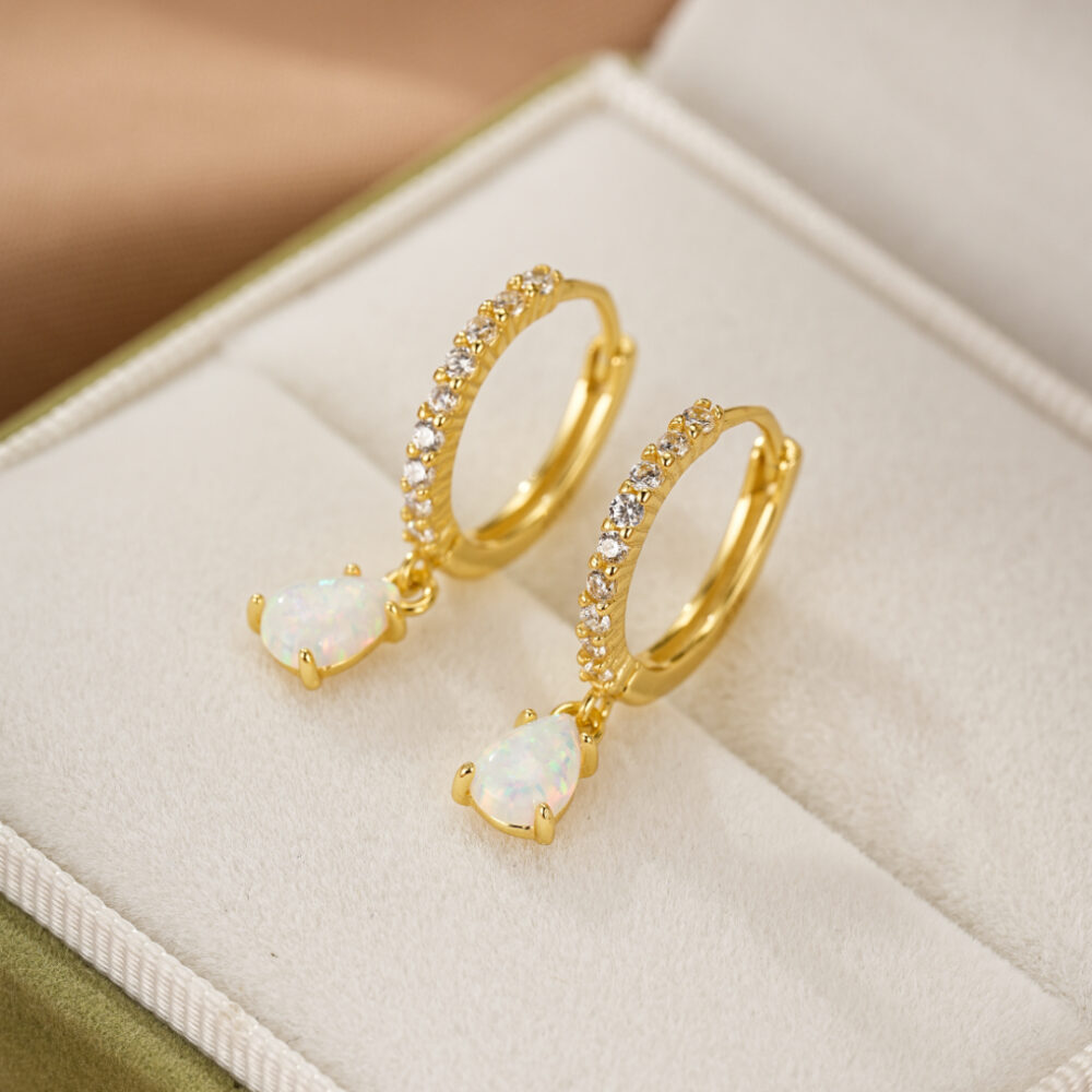 Boucles d'oreilles Opale – Goutte Solaire, Argent Plaqué Or