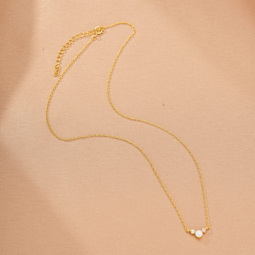 Collier Opale – Trinité Douce, Argent Plaqué Or 18K