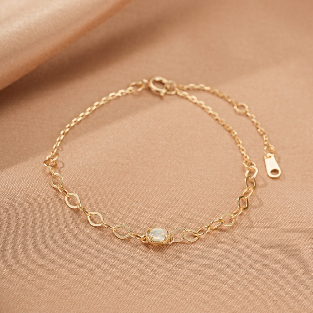 Bracelet Opale – Lien Précieux, Argent Plaqué Or