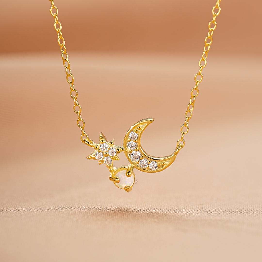 Collier Opale – Éclat de Lune, Argent Plaqué Or 18K