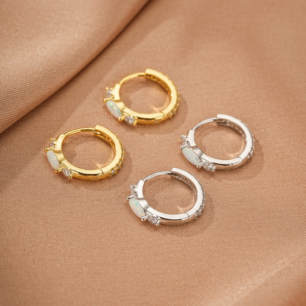 Boucles d'Oreilles Opale – Halo Intemporel, Argent