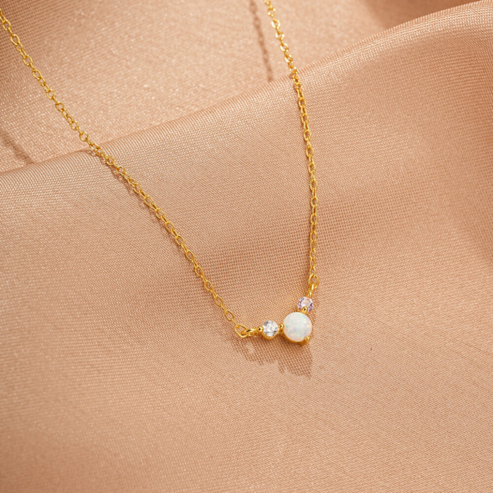Collier Opale – Trinité Douce, Argent Plaqué Or 18K